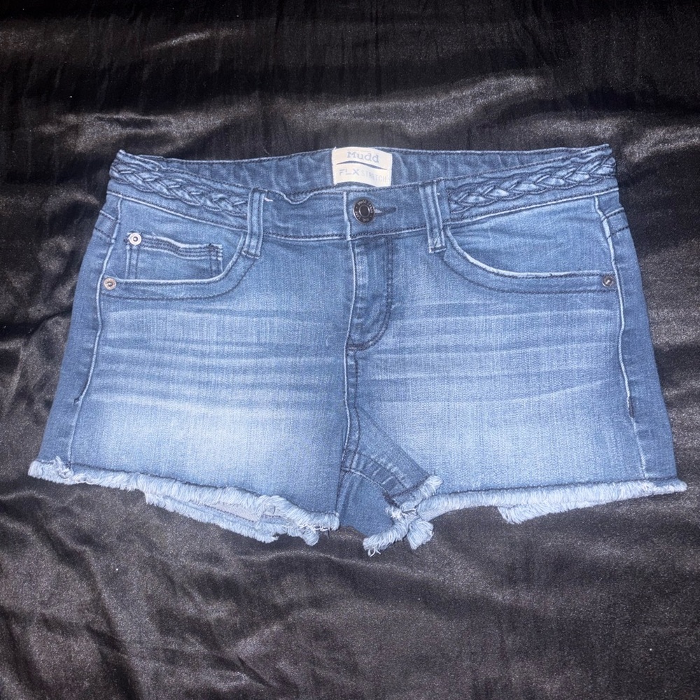 Mudd FLX stretch y2k mini shorts raw hem braided design size 9